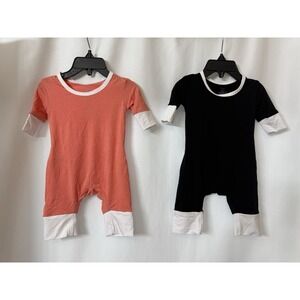 LOT OF 2 The Simple Seed Short Sleeve Romper 0-3 Month~Bamboo Viscose Blend  D79